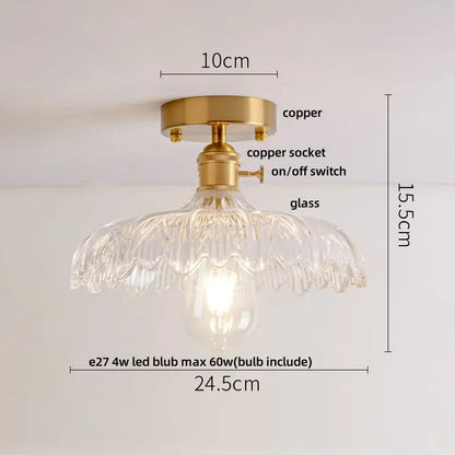 Modern nordic clear glass pendant light with brass copper fixture and integrated switch for led ceiling lights usage