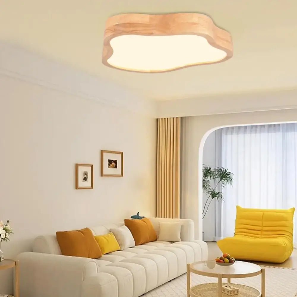 Modern nordic cloud shape wooden ceiling light with natural wood finish and soft white illumination for bedroom decorbites ceiling light