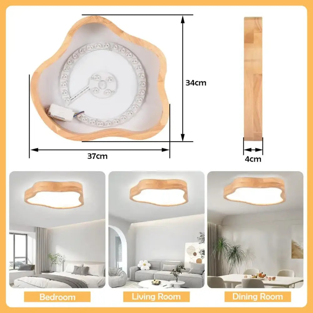 Modern nordic cloud shape wooden ceiling light with natural wood finish and integrated led ring for bedroom decorbites ceiling light