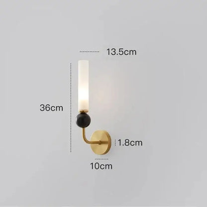 Gold-toned decorbites copper wall lamp with frosted glass cylinder and black accent for modern nordic living room decor