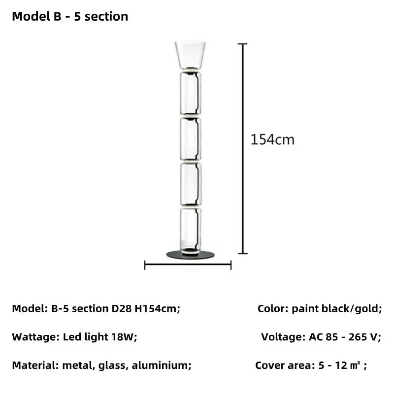 Modern nordic floor lamp with stacked glass shade led design and black gold metal accents for living room lighting