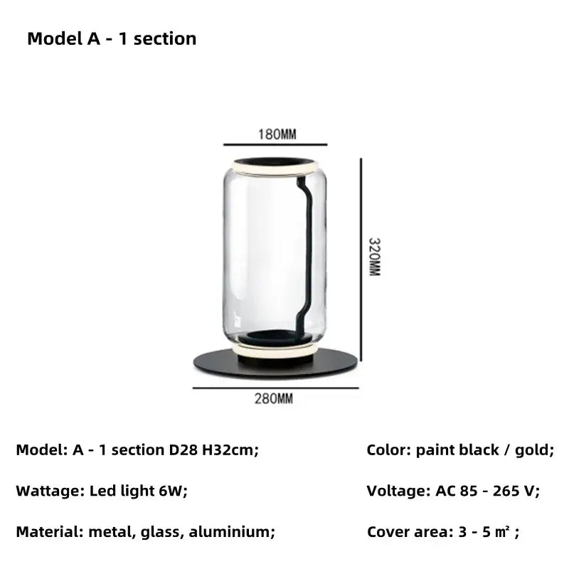 Modern nordic floor lamp with sleek cylindrical glass shade led body and black metal base with gold accents