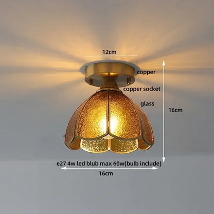 A warm-toned copper glass flower led ceiling light with textured shade for modern nordic bedroom decor