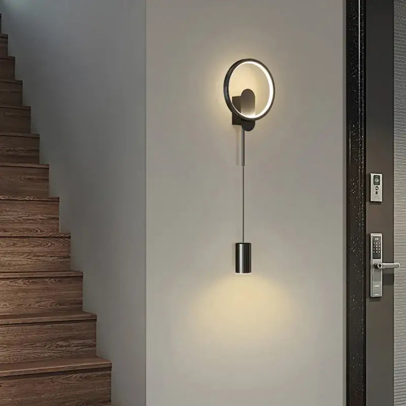 Modern Nordic gold led wall light with black circular wall lamp and cylindrical pendant for bedroom decorbites gold led