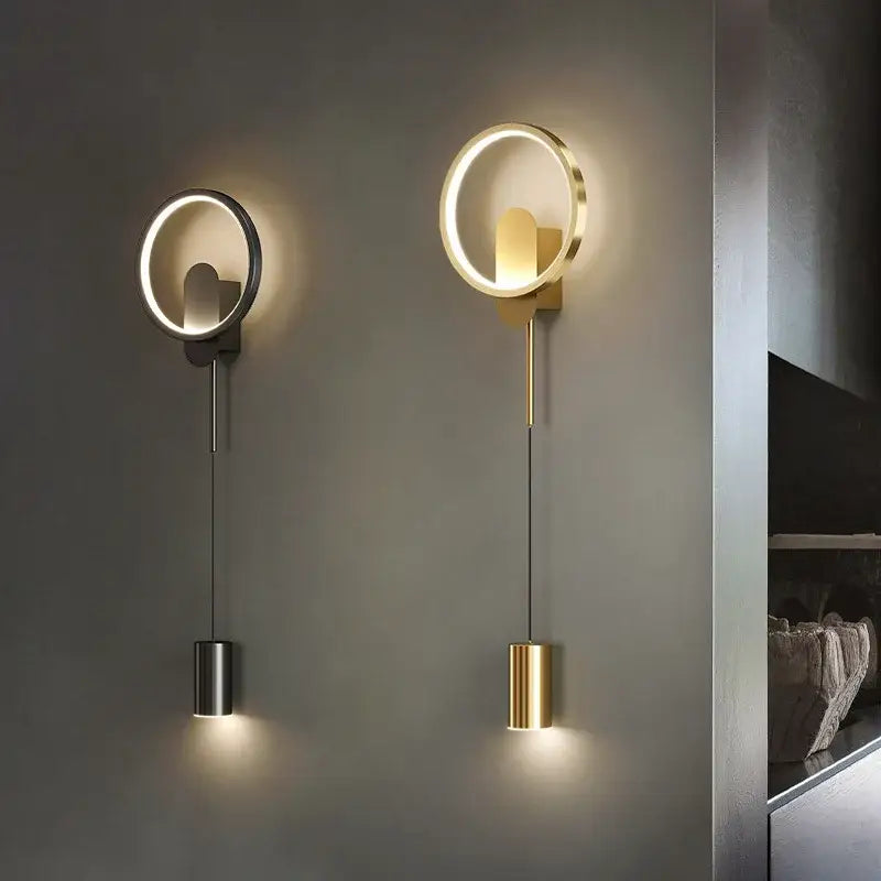 Modern nordic gold led wall light with sleek metallic circular sconces providing warm ambient lighting decorbites gold led wall lamp