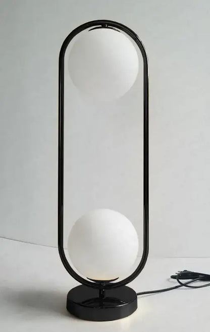 Black-framed modern nordic golden body glass led desk lamp with two frosted white spherical shades for bedroom decorbites golden body