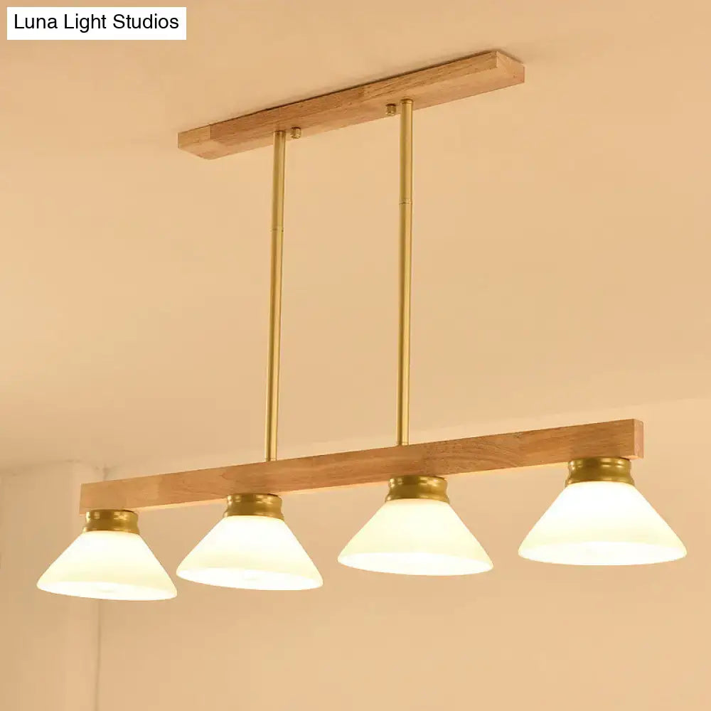 Modern farmhouse pendant light decorbites nordic linear wood hanging light with natural wood frame brass accents and opal glass shades