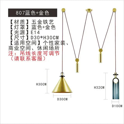 Modern nordic blue and gold metallic pendant ceiling light with conical shade glass chandelier for dining room decorbites glass chandelier