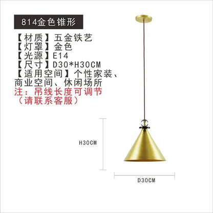 Gold-colored conical pendant light with metallic finish and e14 bulb socket for modern nordic decorbites glass chandelier