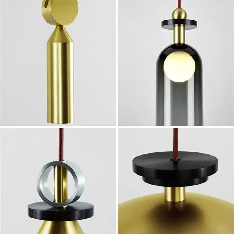 Modern nordic multi color glass chandelier featuring a sleek brass pendant light with black glass shade by decorbites glass chandelier
