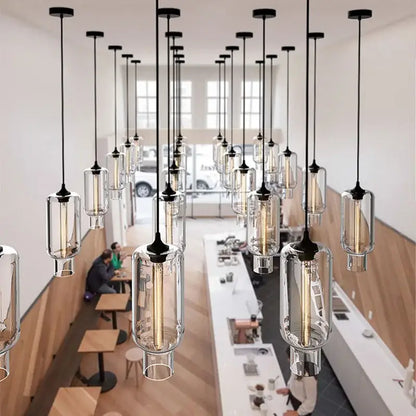 Modern nordic polished chrome pendant light with glass shades black metal fixtures and warm led filament bulbs for kitchen use