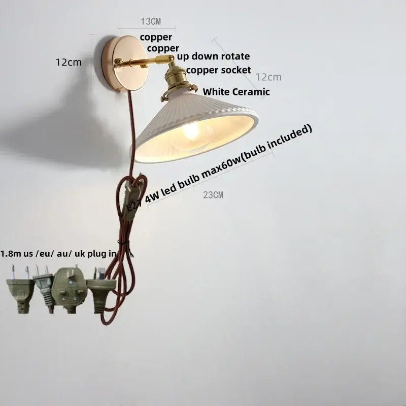 Modern Nordic wall lights with copper finish, white ceramic shade, and adjustable up-down rotating socket for decorbites ceramic wall lights