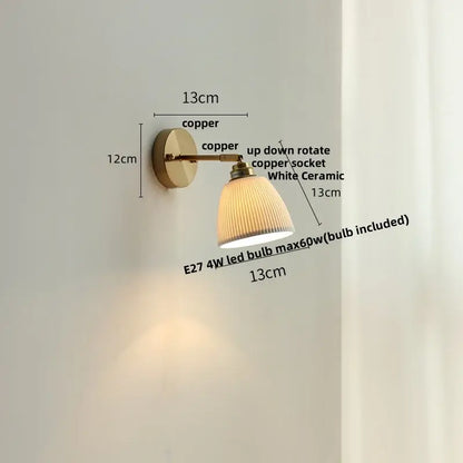 Modern nordic copper finished wall lights with white ceramic ribbed lampshade and adjustable brass arm decorbites ceramic wall