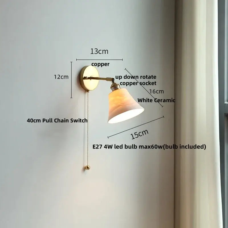 Modern nordic copper wall lights with white ceramic lampshade and adjustable rotating socket for bedroom decorbites ceramic wall use