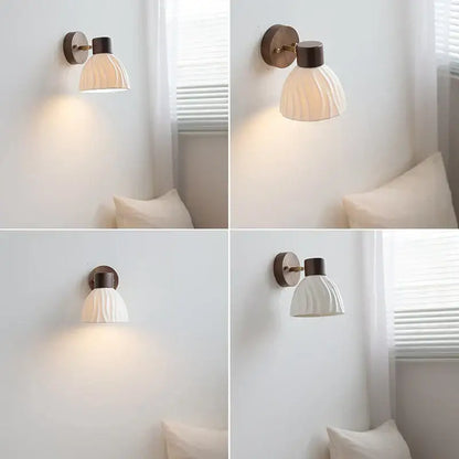 White ribbed ceramic led wall light fixture with dark bronze metal base for modern Nordic bedroom decorbites led wall use