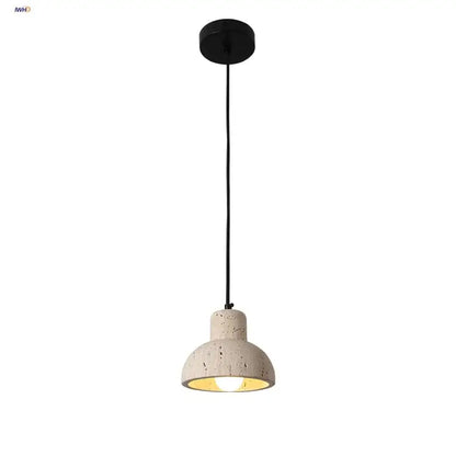 Modern off white cave stone led pendant light with textured concrete shade and black metal mount for dining room decorbites cave stone