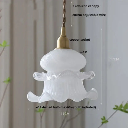 Modern olive green and copper glass led pendant lamp with white frosted flower-like glass and brass copper glass led socket