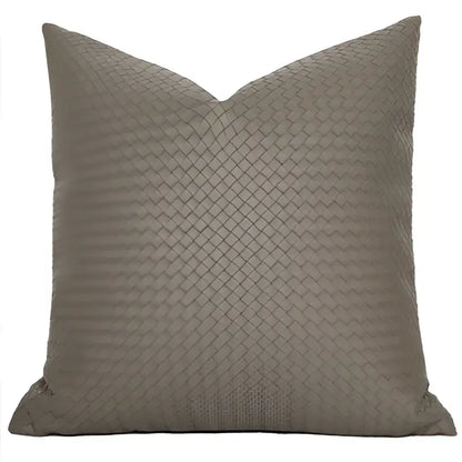 Taupe-colored throw pillow cover with textured woven diamond pattern decorbites geometric faux leather for living room decor