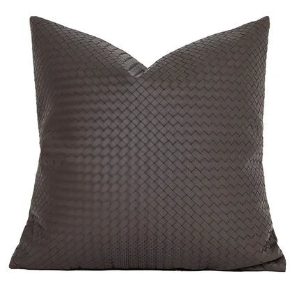 Dark gray woven pillow cover with textured interlaced pattern for modern olive green geometric faux leather decorbites pillow cover