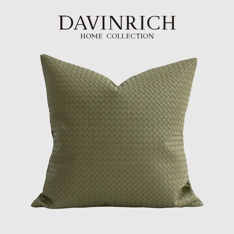Modern olive green geometric faux leather pillow cover with woven texture from davinrich home decorbites geometric faux collection
