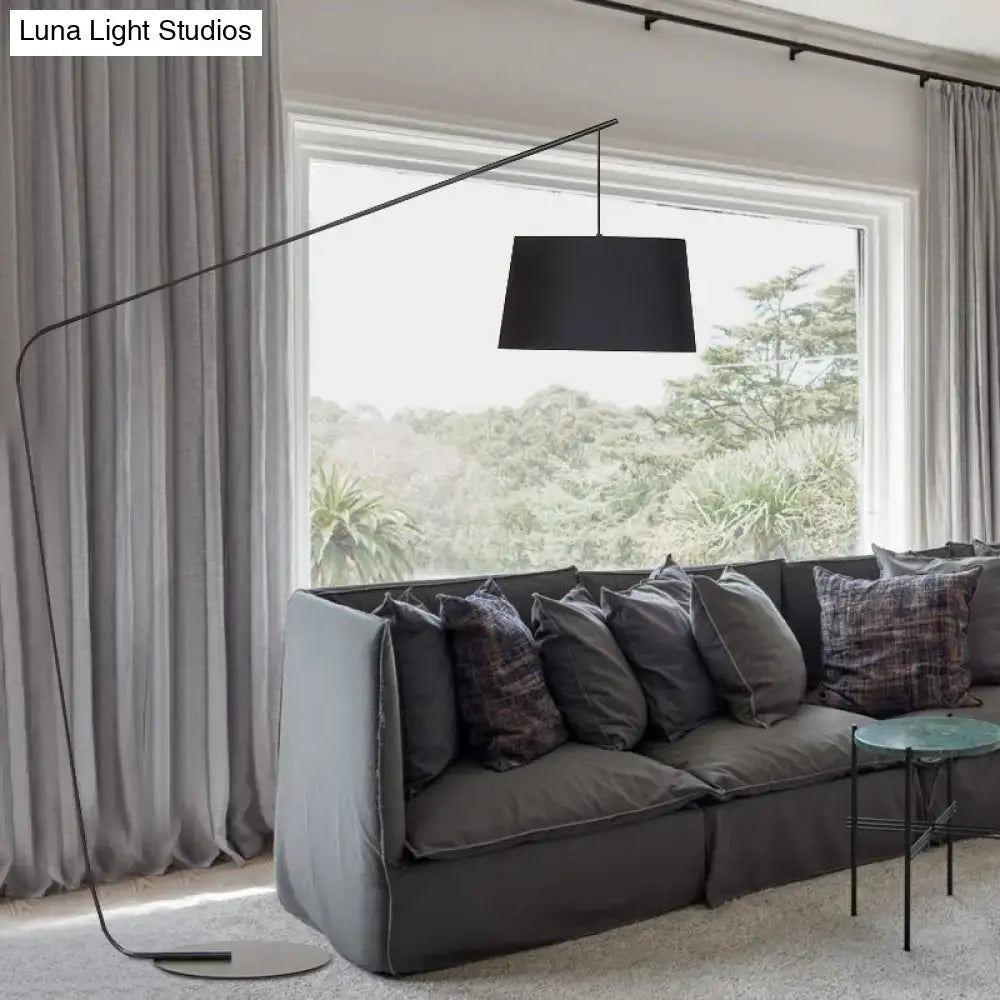 Decorbites™ modern black metal floor lamp with sleek curved arm and cylindrical shade 110v-120v for living room