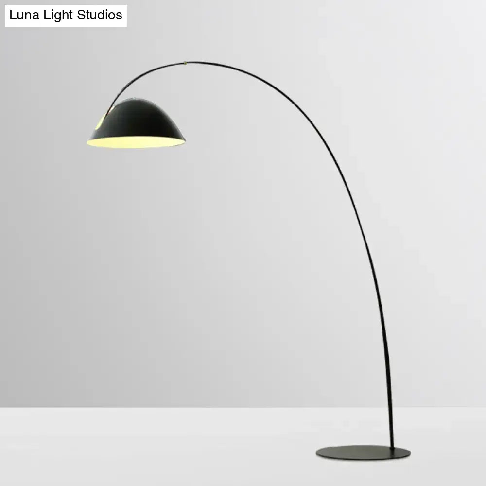 DecorBites™ modern black metal floor lamp with sleek curved frame and matte dome shade 110v-120v for living room use