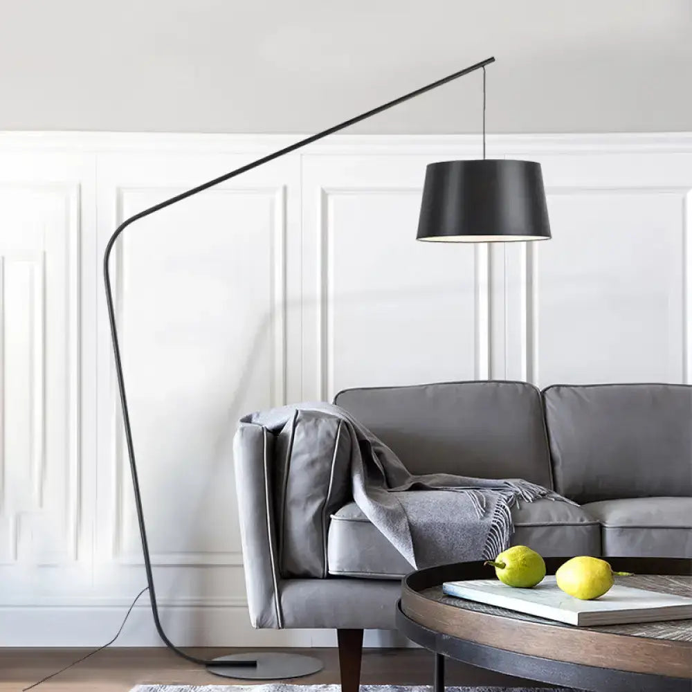 Black matte-finished decorbites modern metal floor lamp with unique linear capsule arch design for 110v-120v living room use