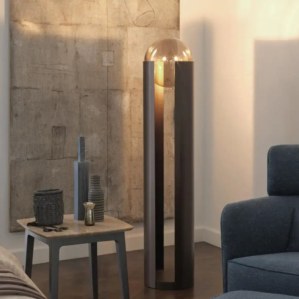 Decorbites™ modern black metal floor lamp with sleek cylindrical base and amber glass globe for living room 110v-120v