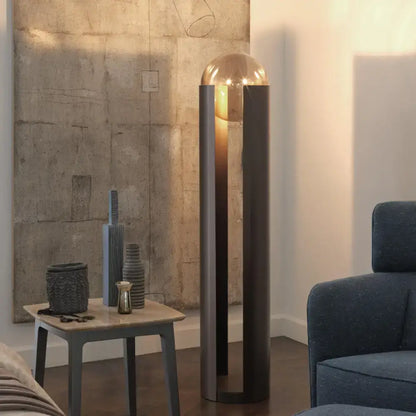 Decorbites™ modern black metal floor lamp with sleek cylindrical base and amber glass globe for living room 110v-120v