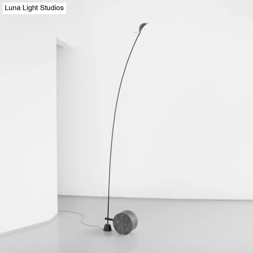 DecorBites™ modern black metal floor lamp with curved arm and stone base 110v-120v for living room use