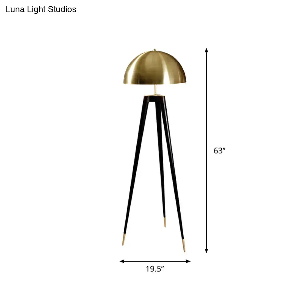 DecorBites™ modern black metal floor lamp with polished brass dome shade and black tripod legs 110v-120v for living room