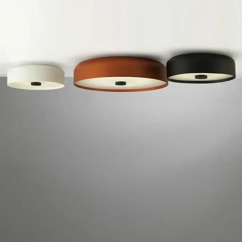 Modern orange and white bowl ceiling lamp with minimalist flush-mount ceiling lamp in white warm brown and black finishes