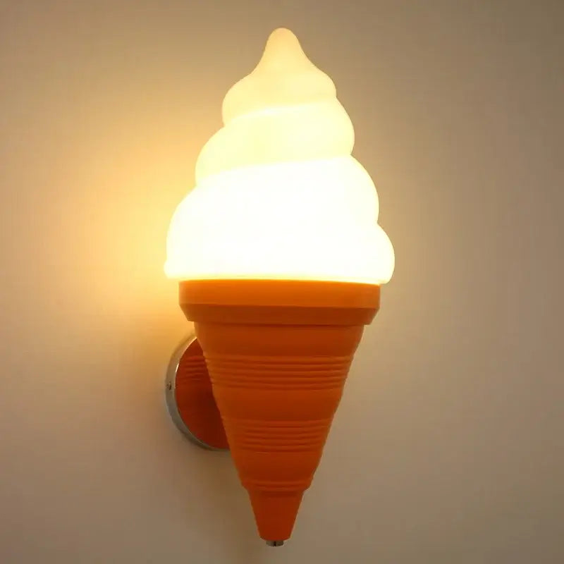 Modern orange ice cream led wall sconce with glowing white swirled top ideal for kids bedroom decorbites ice cream light