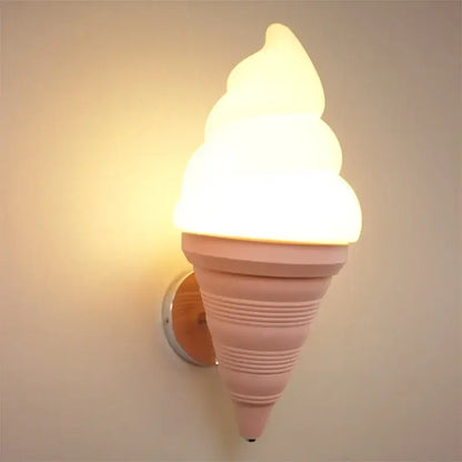 Modern orange ice cream led wall sconce with pastel pink cone and glowing white scoop for kids bedroom decorbites ice cream