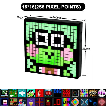 A 200mm x 200mm black-framed led pixel display screen showing a green frog with pink cheeks for gaming room decor