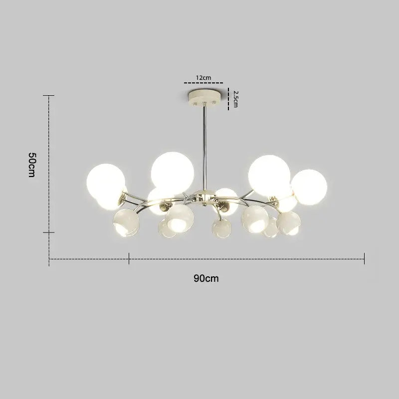 Modern chrome-finished pendant lamp with frosted glass globes designed for living room decorbites cream living use