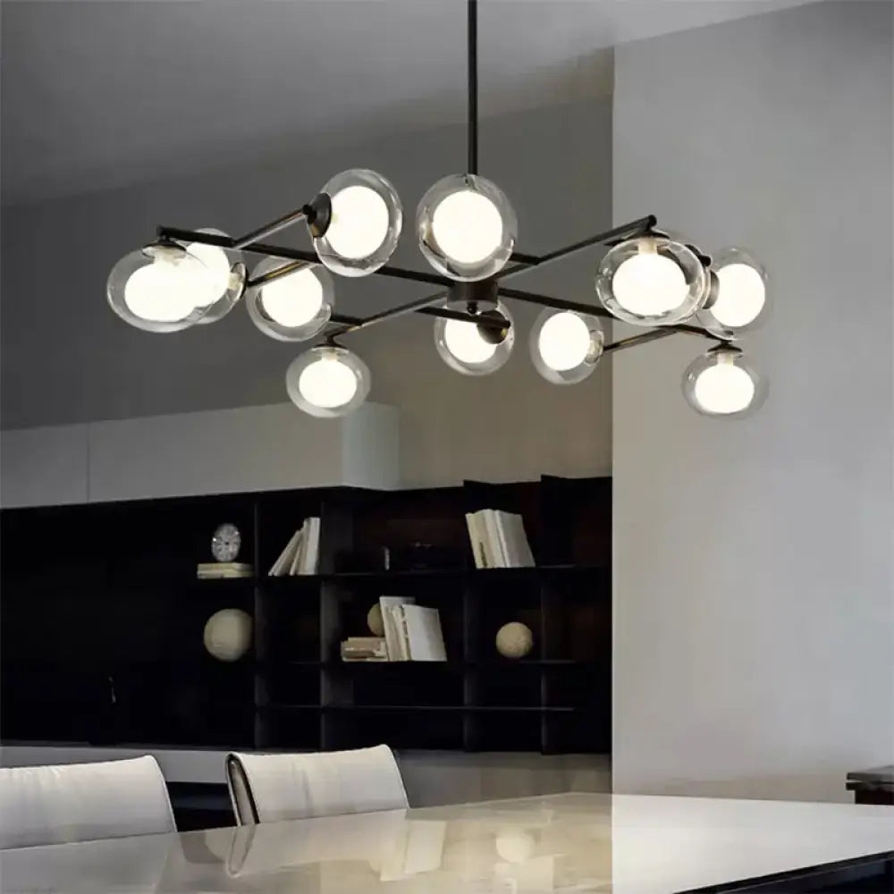 Modern black metal chandelier with clear glass globe bulbs from decorbites black white oval shade island light suspension