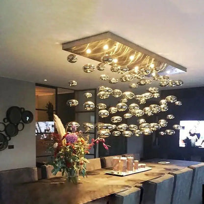 Decorbites modern oval bubble ball led chandelier with metallic frame and reflective glass orbs for dining room lighting