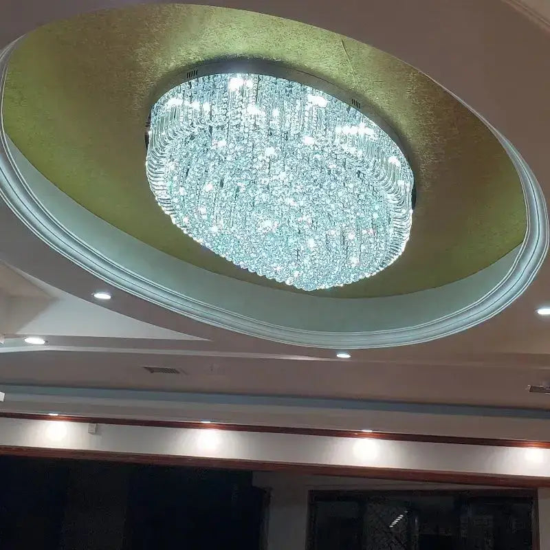 Modern oval chrome and gold crystal ceiling light with faceted crystals for dining room decorbites crystal dining