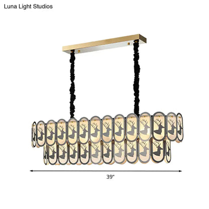 Modern rectangular suspension light by decorbites with gold ceiling mount black cords and deer engraved oval glass panels 220v-240v 110v-120v