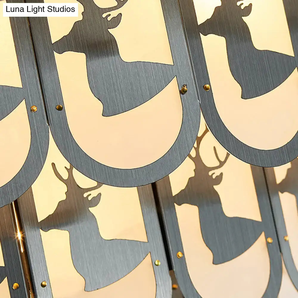 Gray metal deer silhouette panel with brushed finish and gold-toned rivets for decorbites suspension light 220v-240v e12 e14