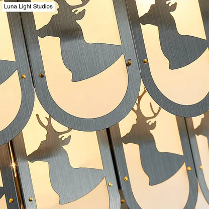 Gray metal deer silhouette panel with brushed finish and gold-toned rivets for decorbites suspension light 220v-240v e12 e14