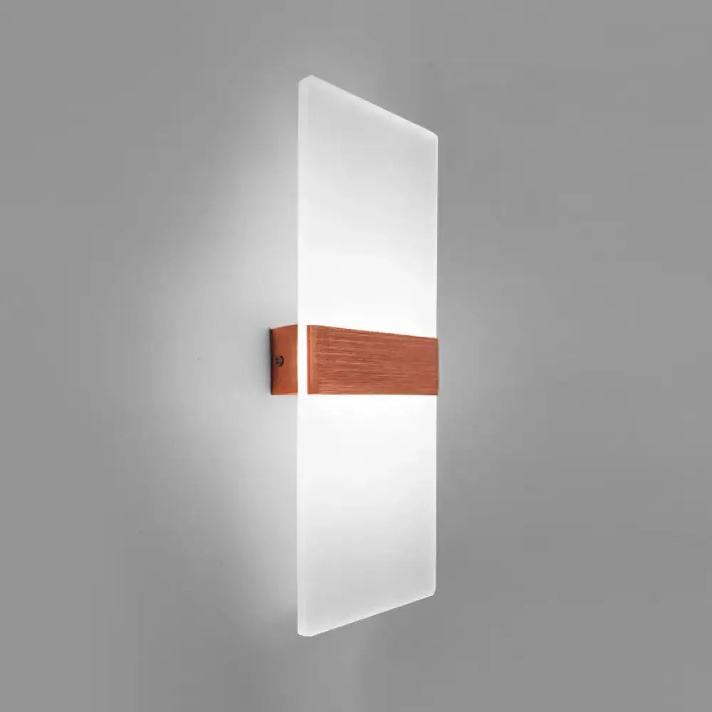 Modern oval rectangular convex wall sconce with frosted glass panel and warm wooden accent for bedroom lighting