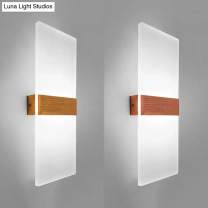 Modern oval rectangular convex led wall sconce with frosted glass panels and warm wood accent for bedroom lighting