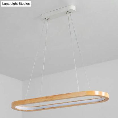Modern oval wood led island pendant light with natural wood frame and white led ring for living room pendant light