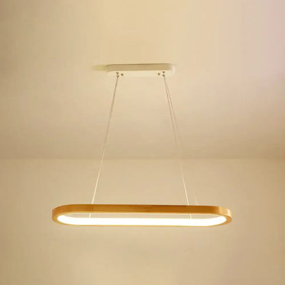 Modern oval wood led island pendant light with warm golden frame and white led strip for living room pendant light