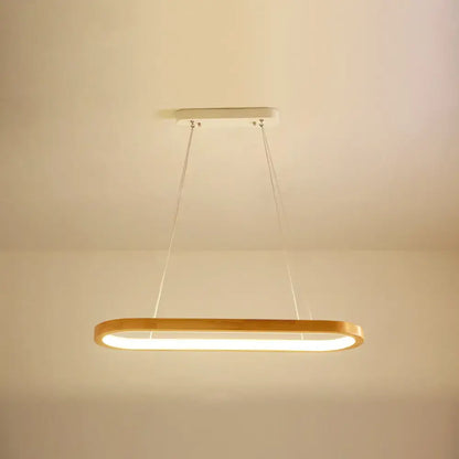 Modern oval wood led island pendant light with warm glow and sleek wooden frame for living room pendant lighting