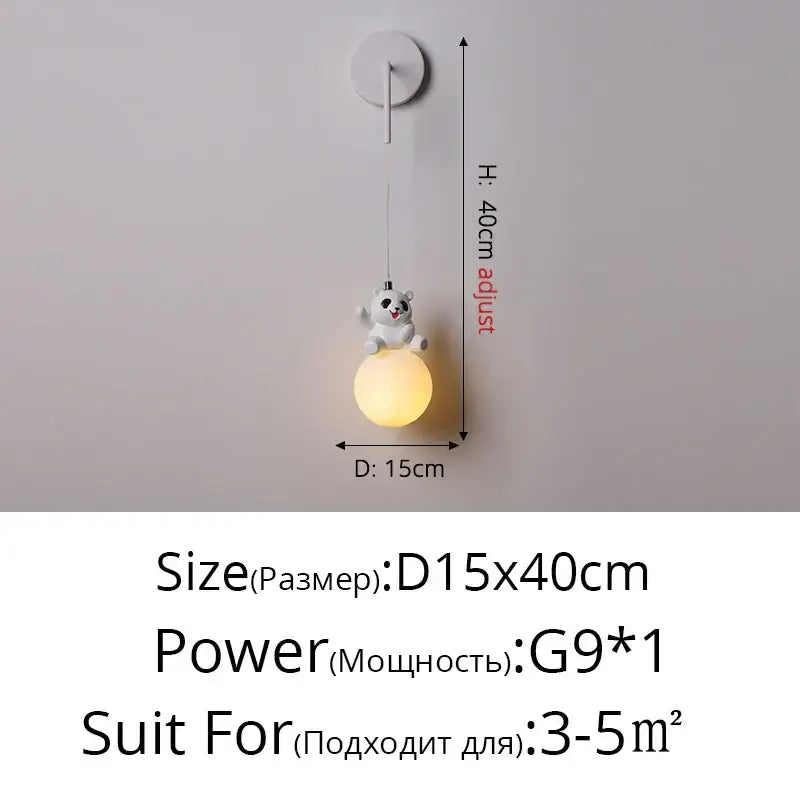 Modern panda bear bedroom wall lamp white glass pendant light with warm yellow glow for decorbites bear bedroom wall