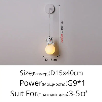 Modern panda bear bedroom wall lamp white glass pendant light with warm yellow glow for decorbites bear bedroom wall