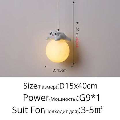Modern panda bear bedroom wall lamp white glass pendant light with soft warm glow and gray cat figurine decorbites bear bedroom